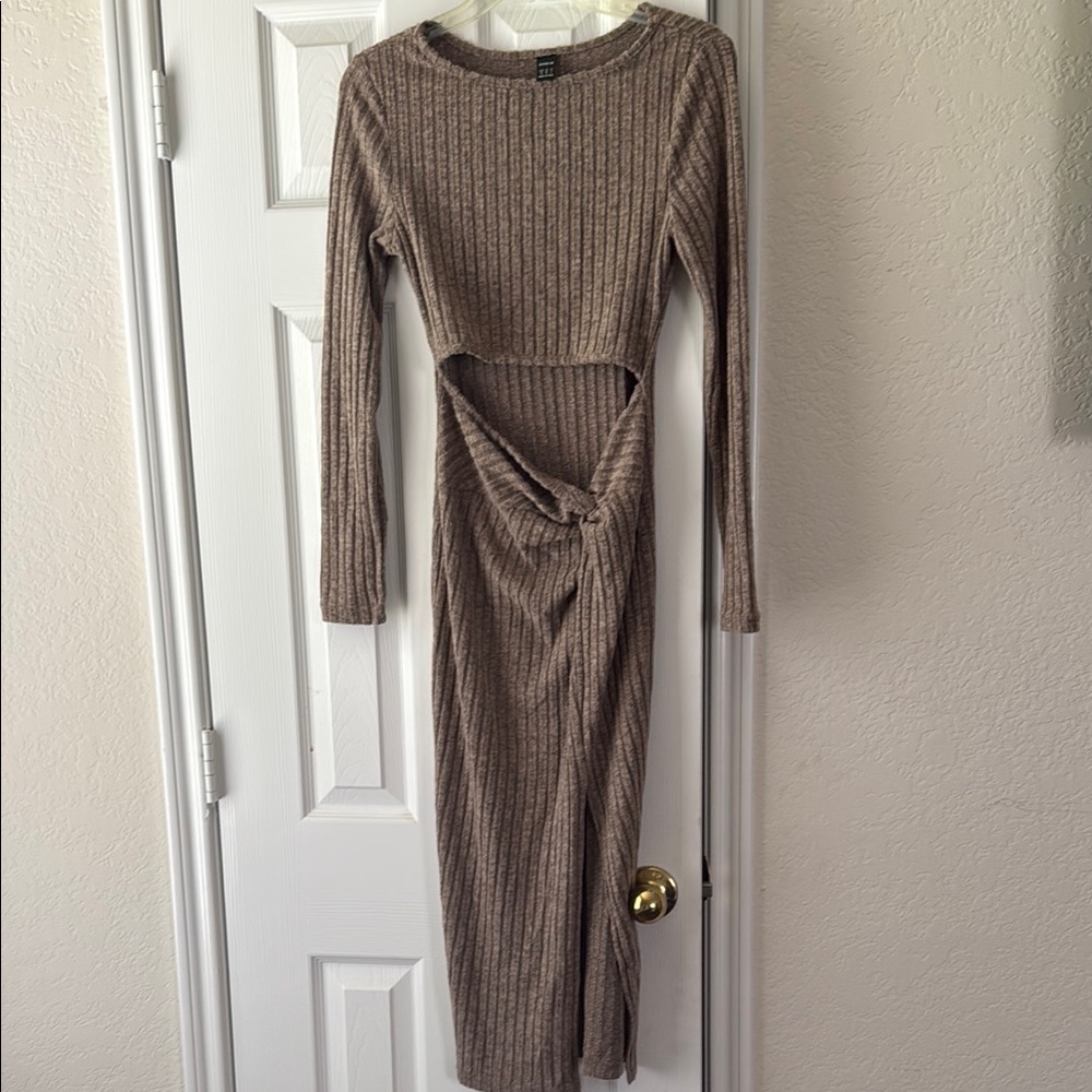 SHEIN Brown Long Sleeve Bodycon Dress